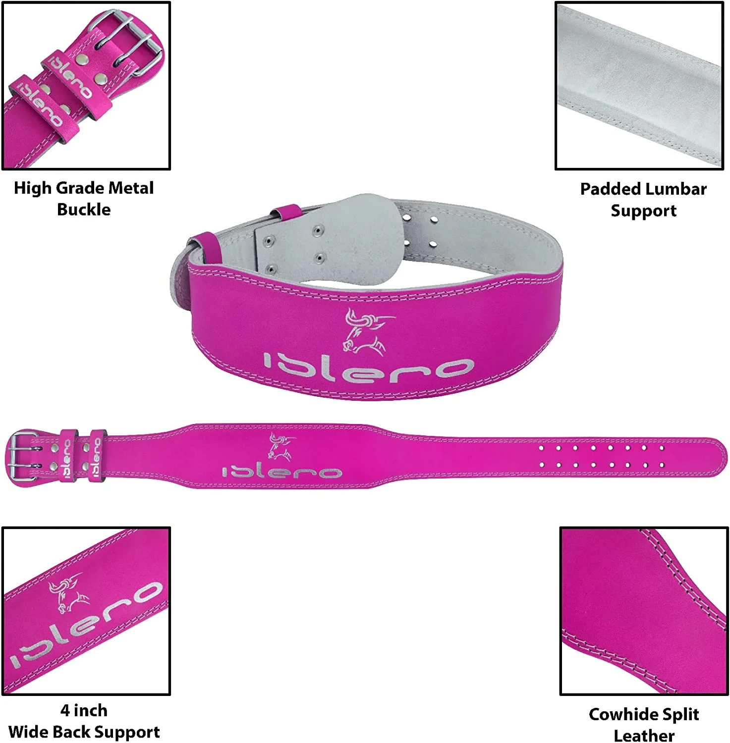 EVO 4" Pink Pure Leather Gym Belts - Image 4