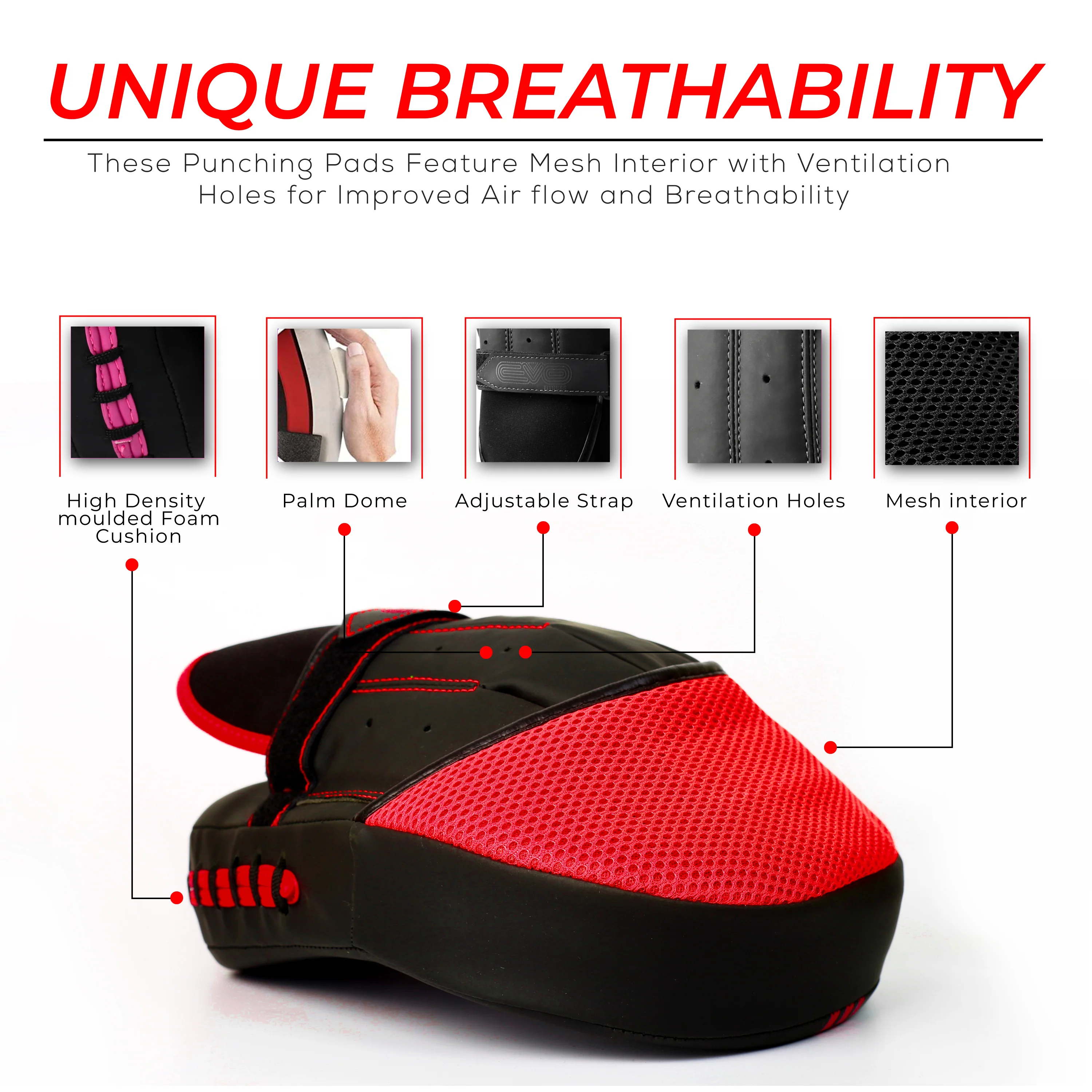 EVO FITNESS CURVED RED BOXING FOCUS PADS - Image 4