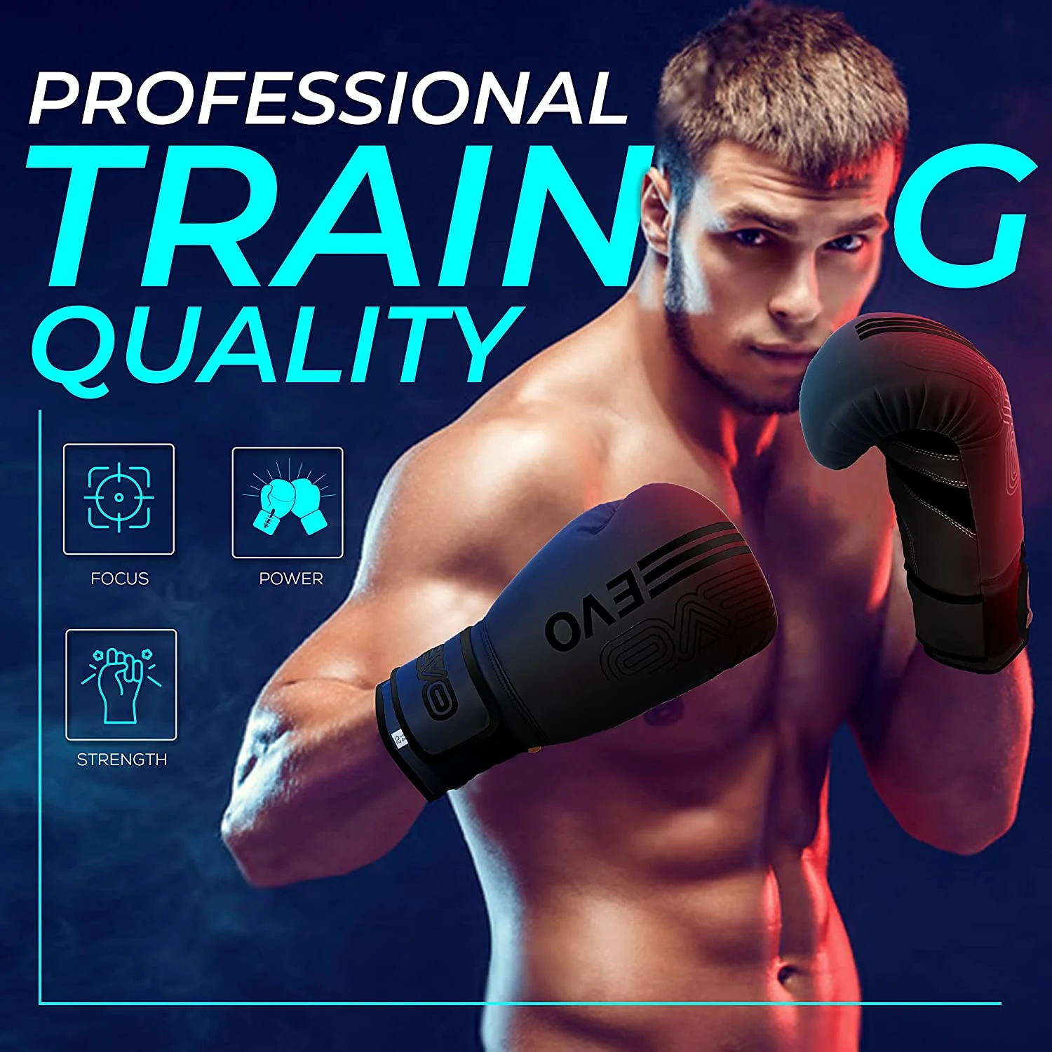 EVO Fitness Predator Series Matte Black Boxing Gloves - Image 6