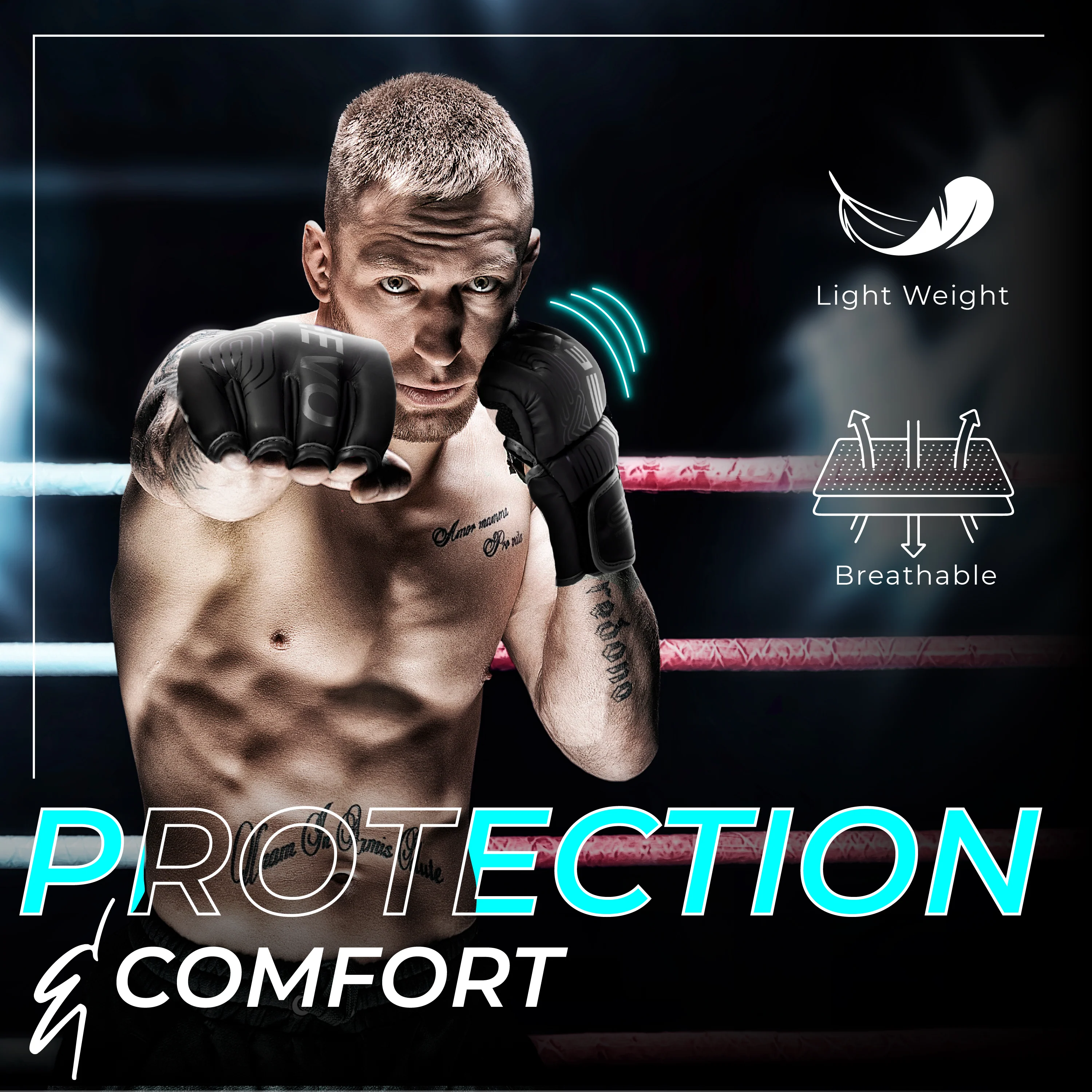 EVO Fitness Matte Black MMA Gloves - Image 6