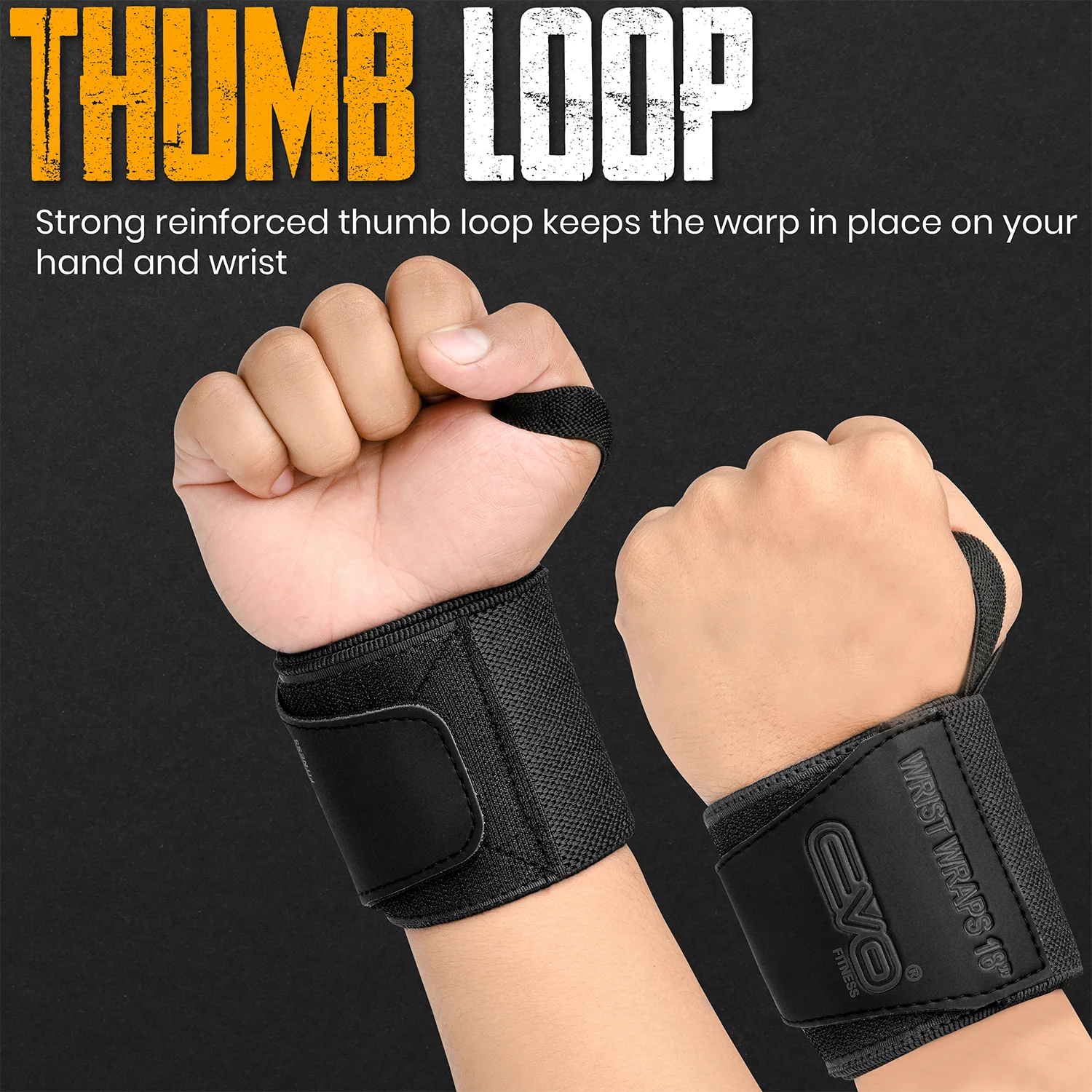 EVO Fitness Pair of 18” Deep Black Weight Lifting Wrist Wraps - Image 2