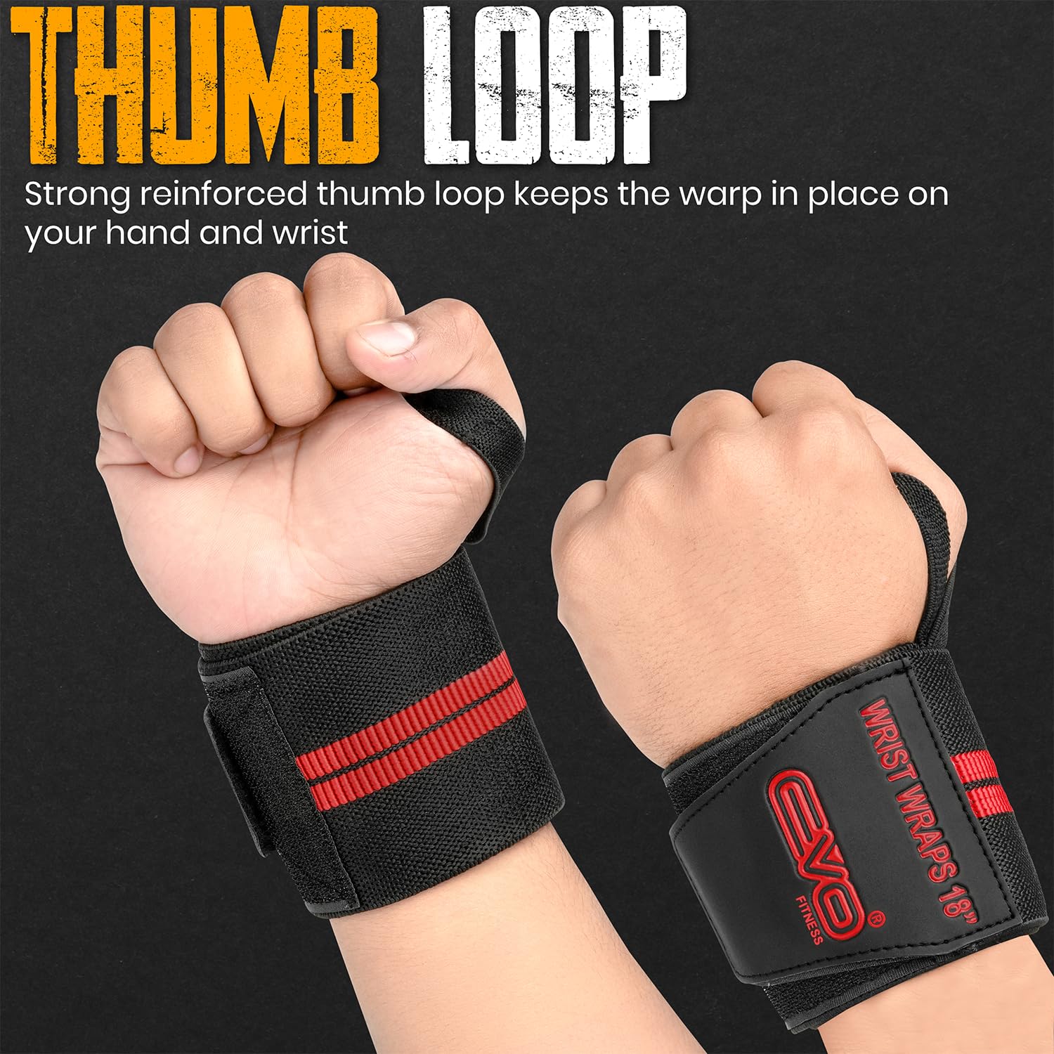 EVO Fitness Weight Lifting Wrist Wraps  (Black/Red) - Image 3