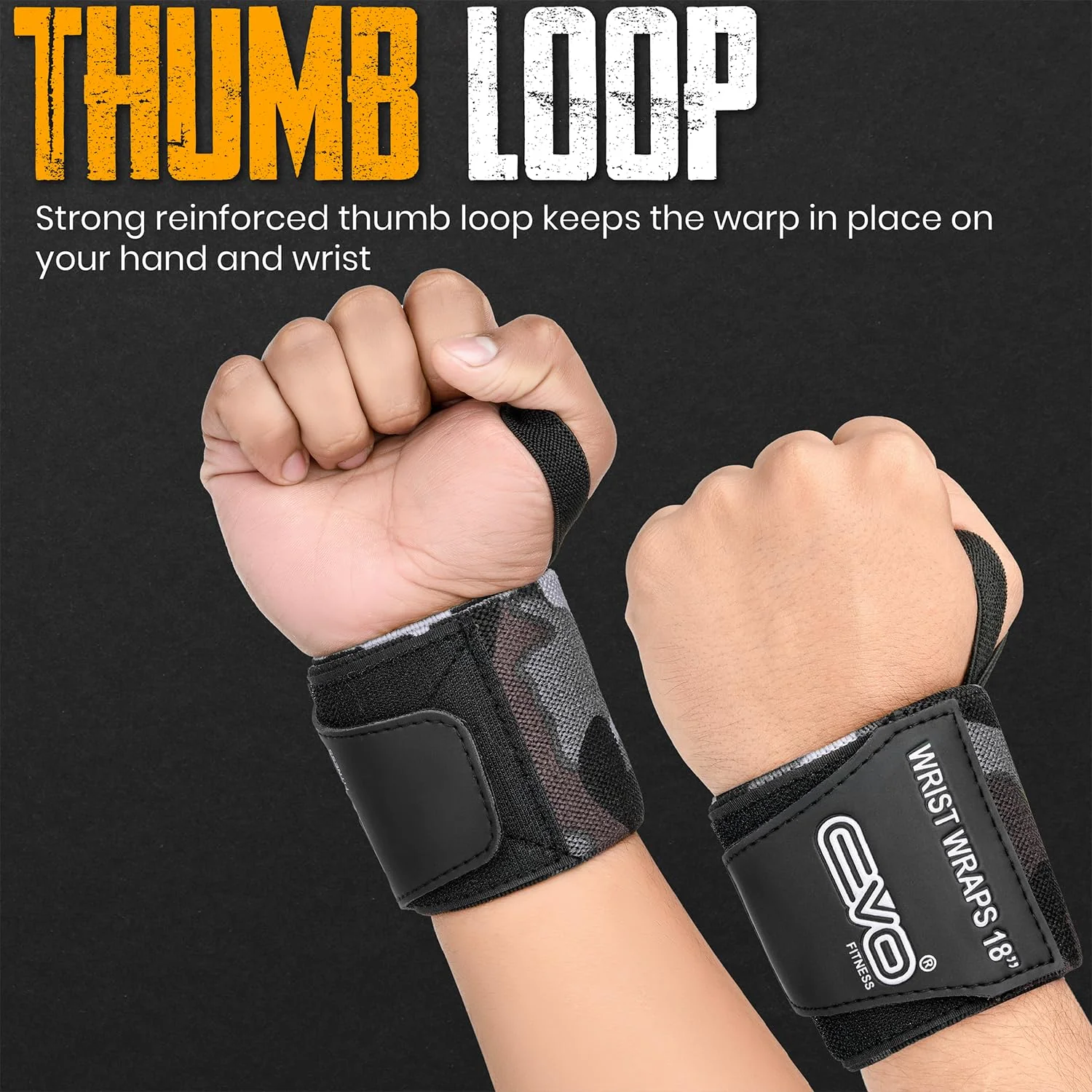 EVO Fitness Weight Lifting Wrist Wraps (Camo Grey) - Image 4