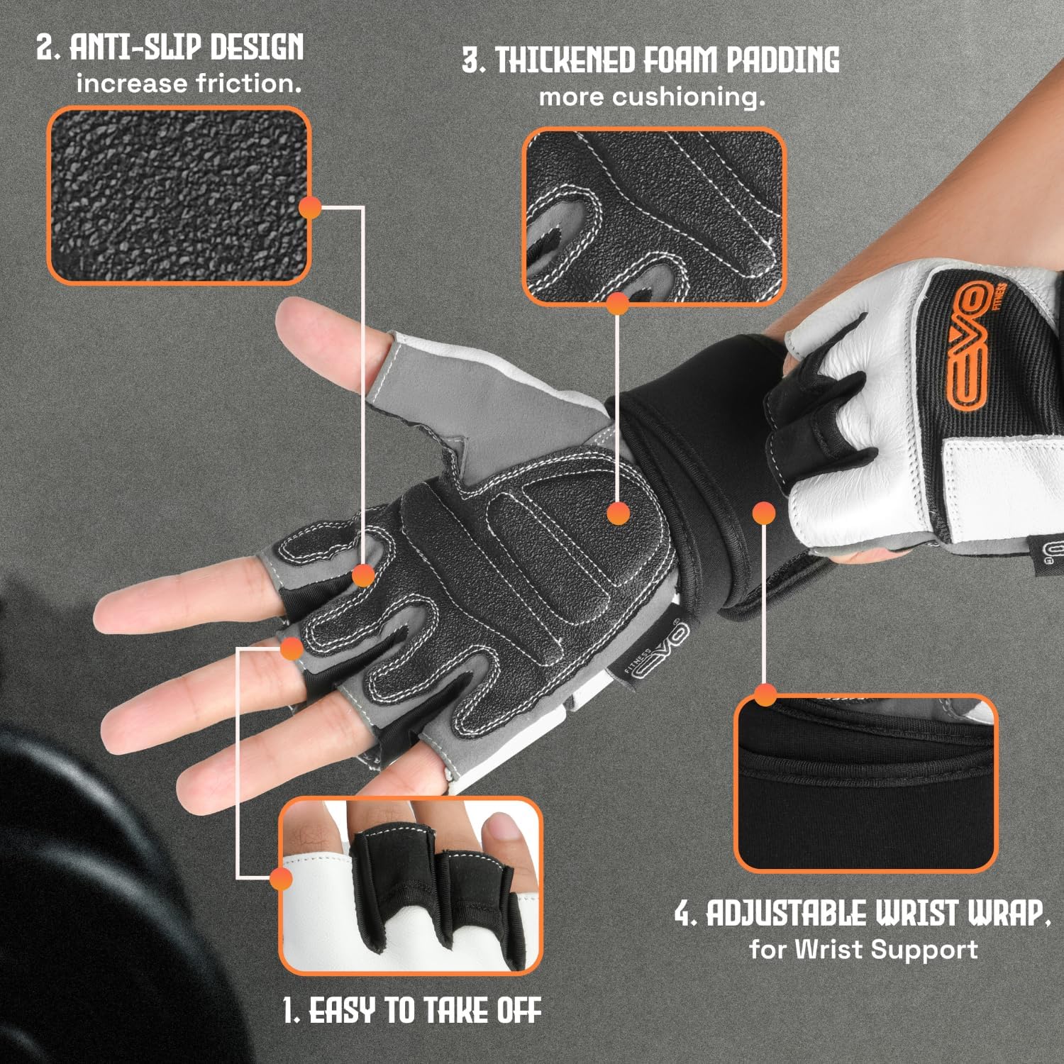 EVO Leather White Cycling Gloves - Image 4