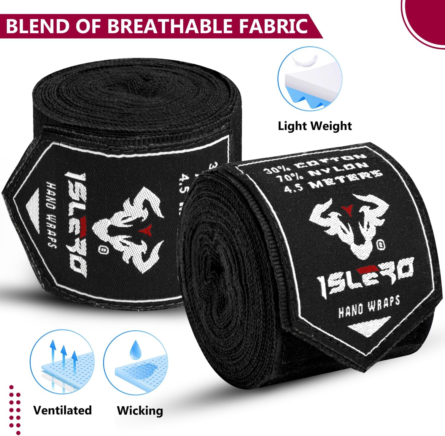 Islero 4.5m Boxing Hand Wraps Inner Gloves Black - Image 12