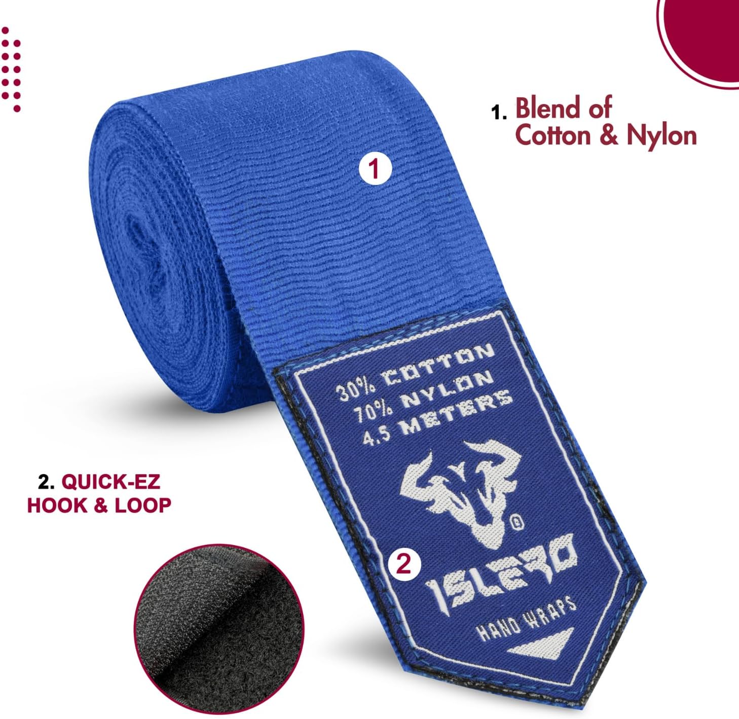 Islero 4.5m Boxing Hand Wraps Inner Gloves Blue - Image 3