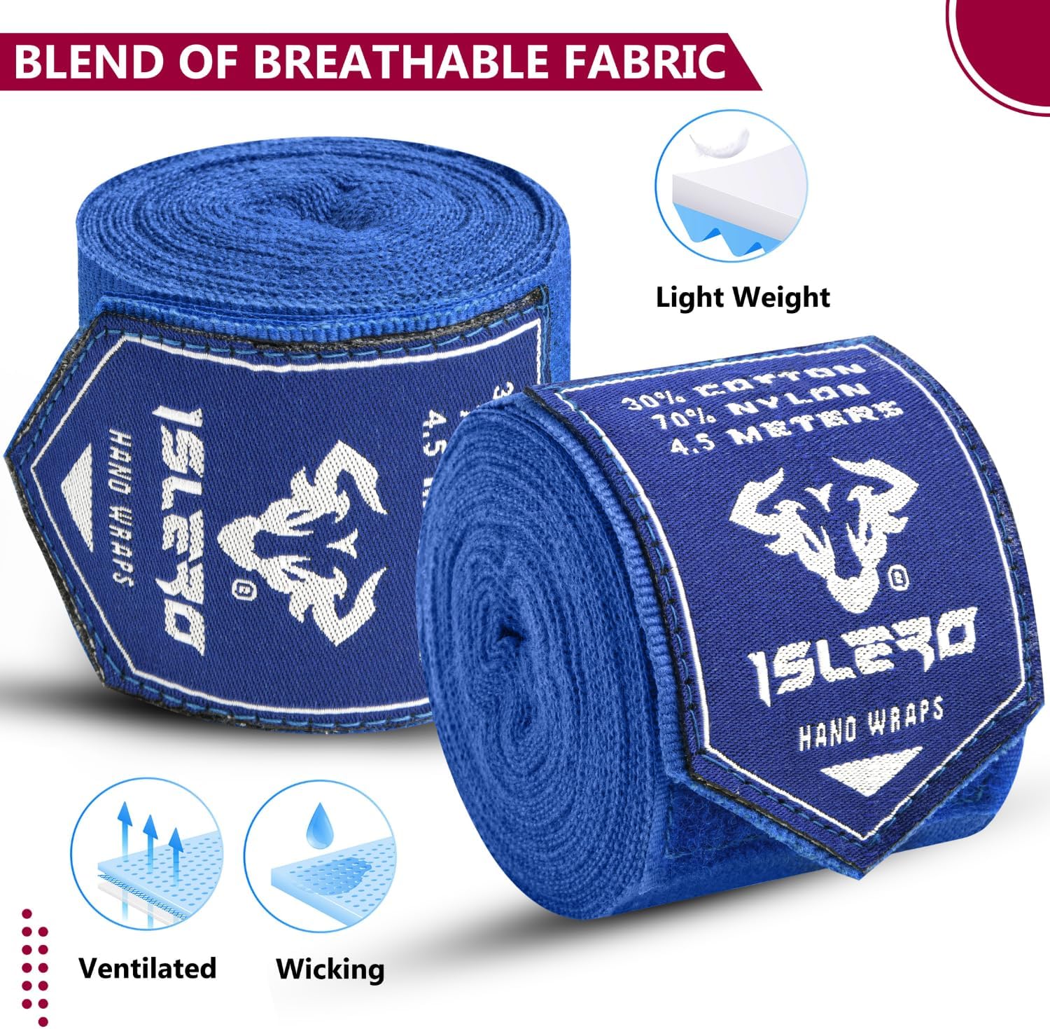 Islero 4.5m Boxing Hand Wraps Inner Gloves Blue - Image 4