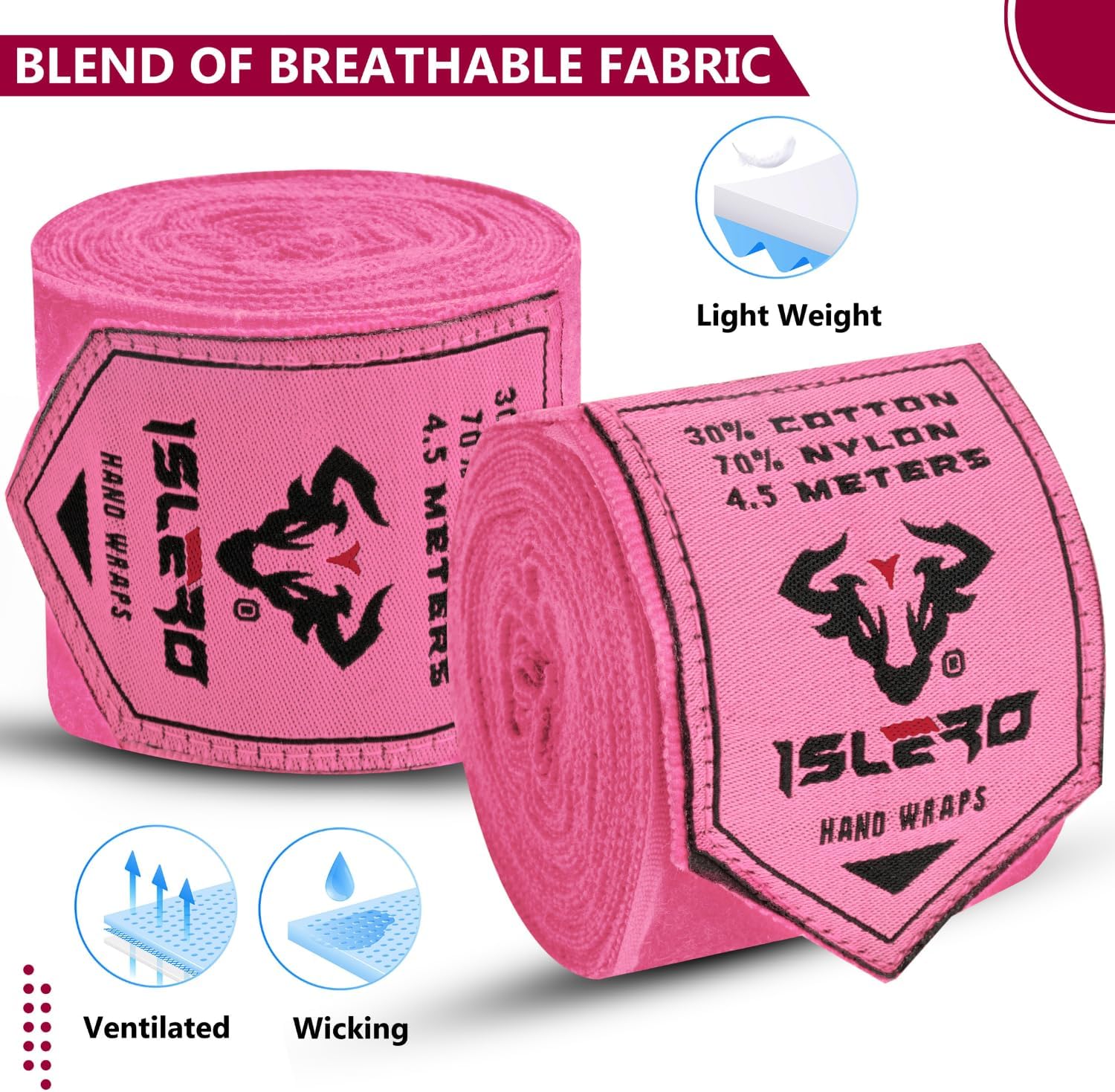 Islero 4.5m Boxing Hand Wraps Inner Gloves Pink - Image 4