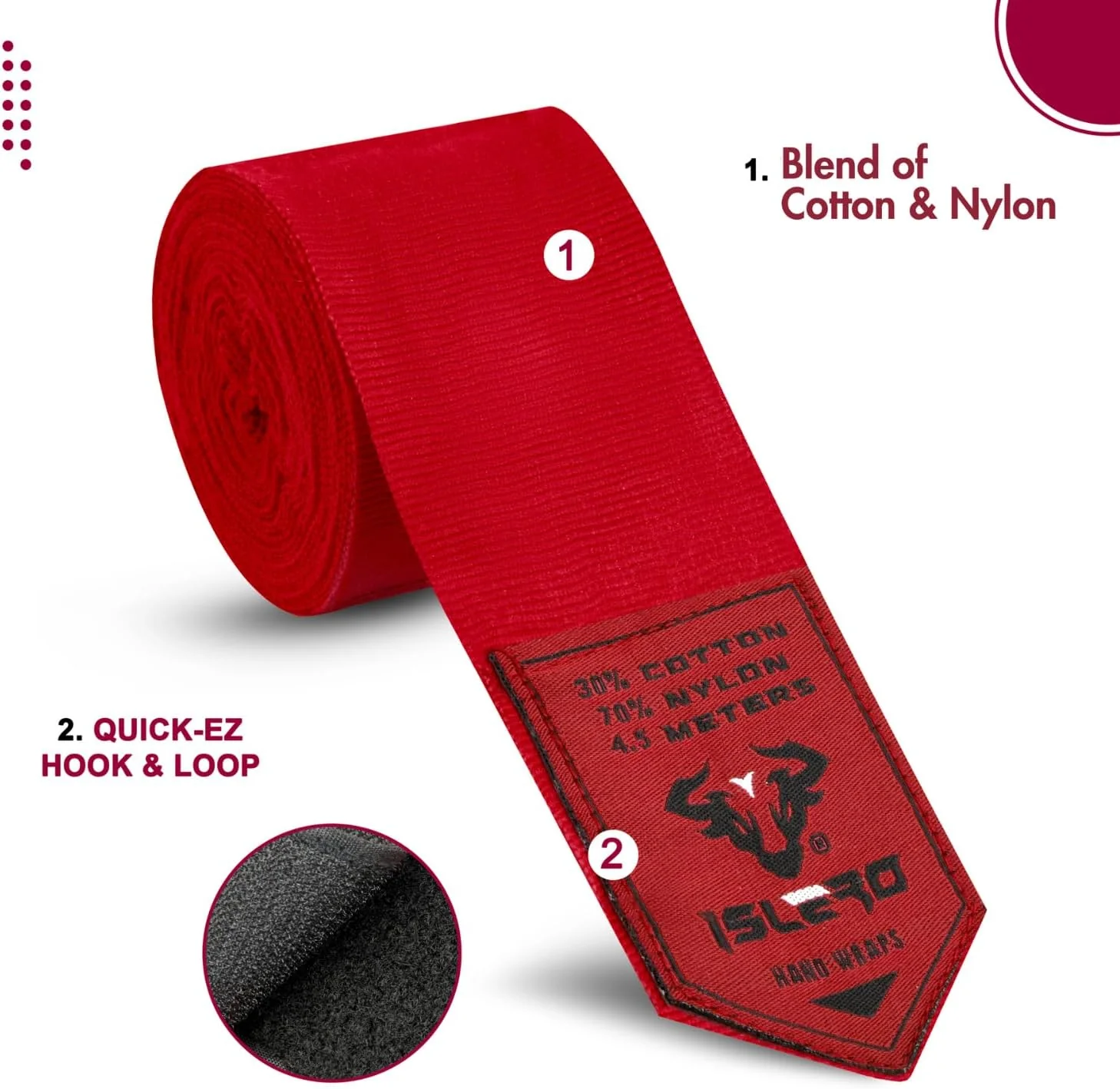 Islero 4.5m Boxing Hand Wraps Inner Gloves Red - Image 3