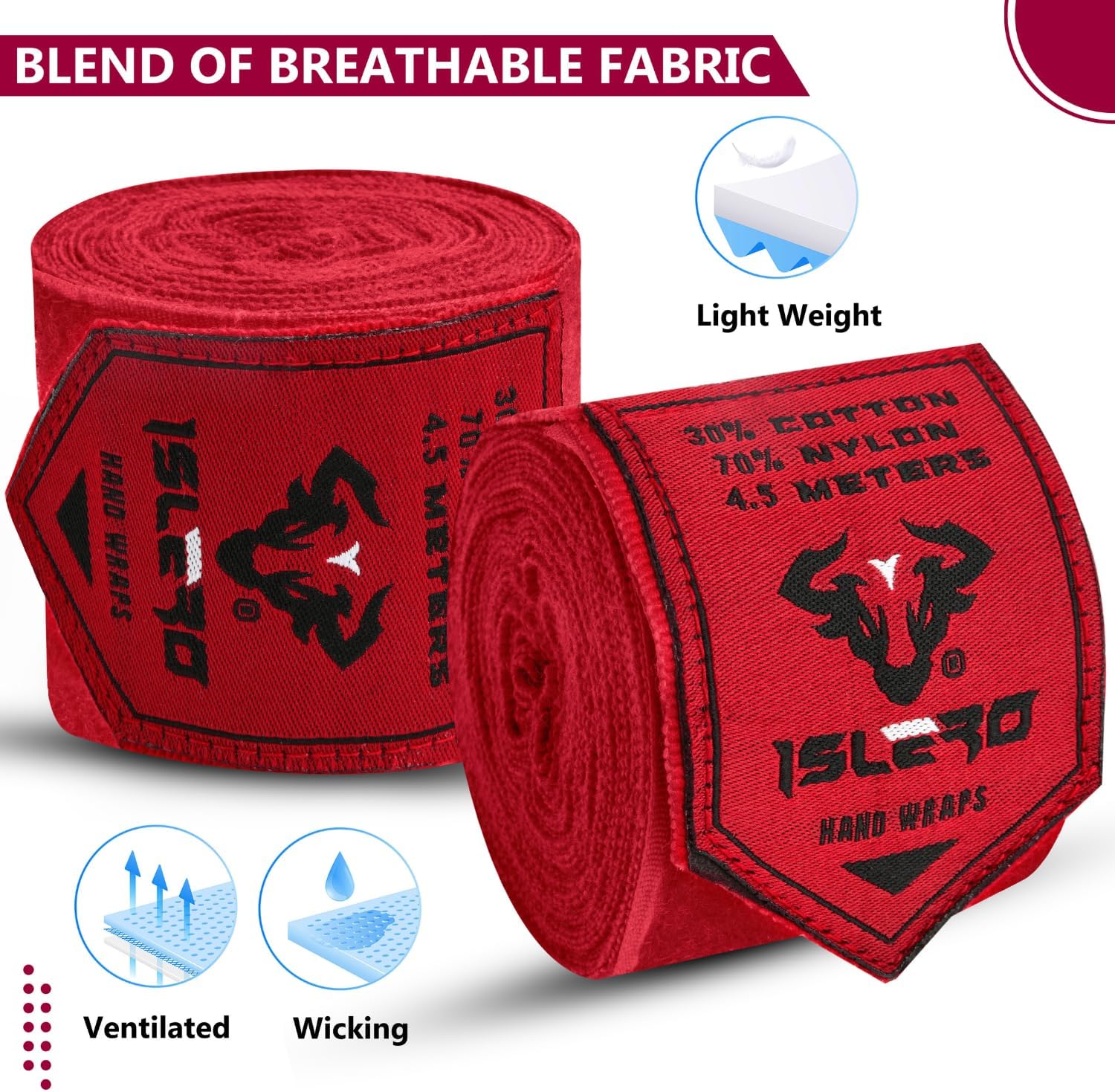 Islero 4.5m Boxing Hand Wraps Inner Gloves Red - Image 4
