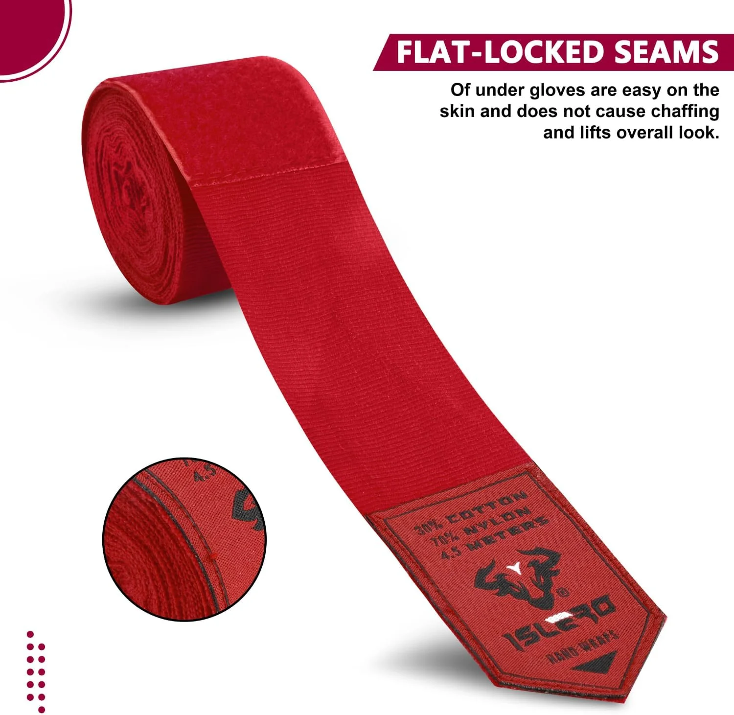Islero 4.5m Boxing Hand Wraps Inner Gloves Red - Image 5