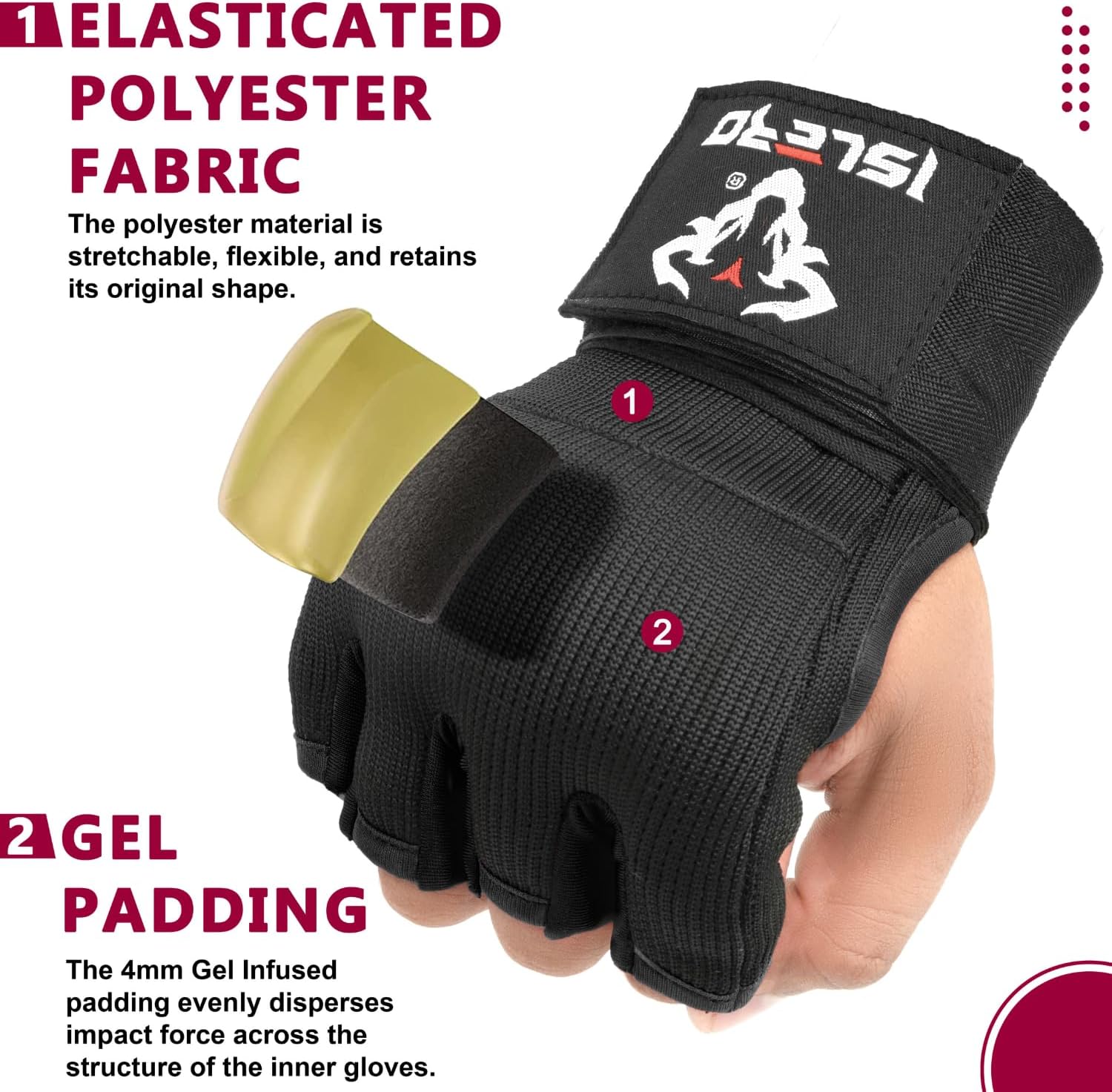 Islero New Gel Gloves Black boxing 93cm Quick Long wrist straps - Image 3