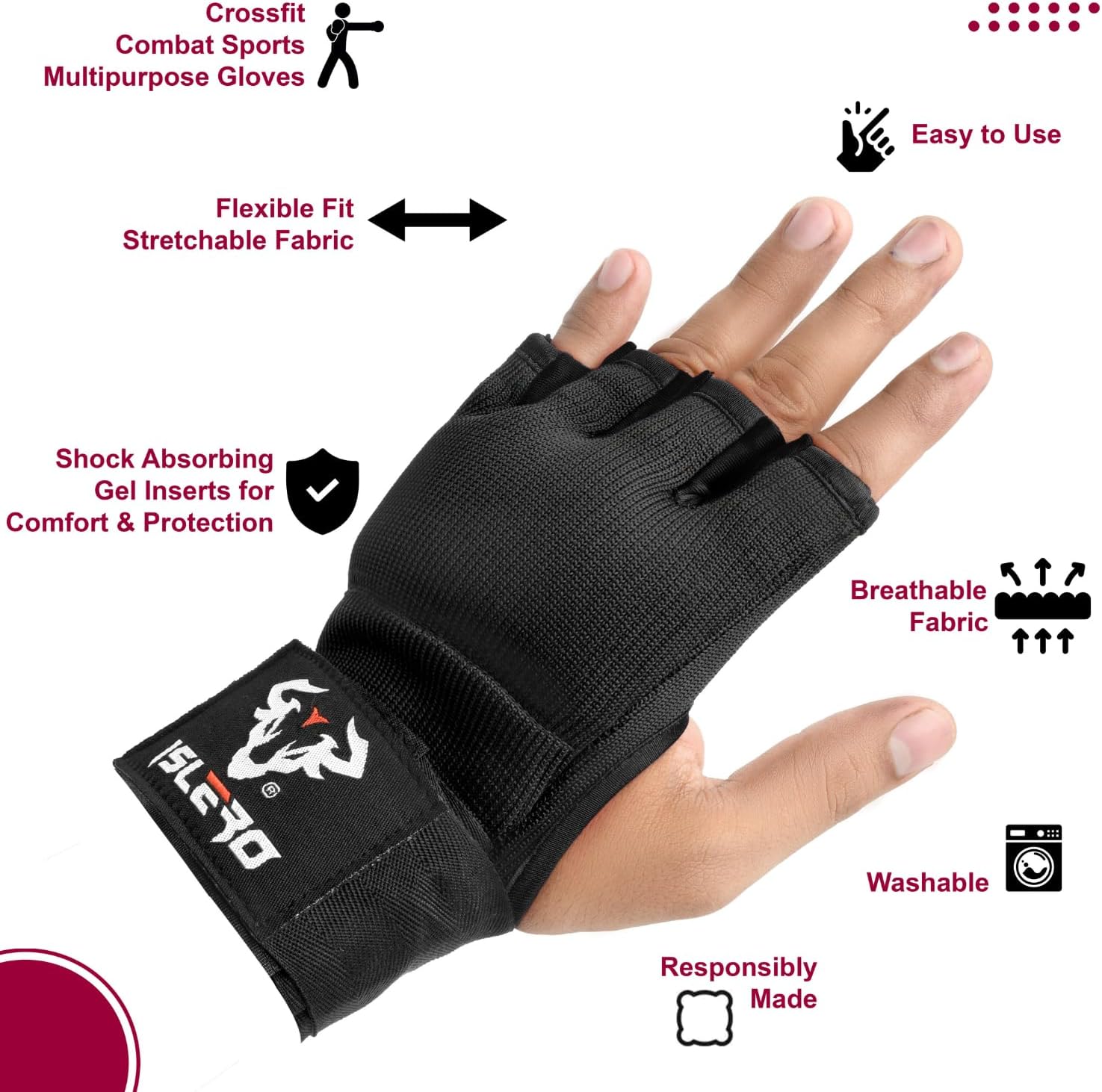 Islero New Gel Gloves Black boxing 93cm Quick Long wrist straps - Image 5